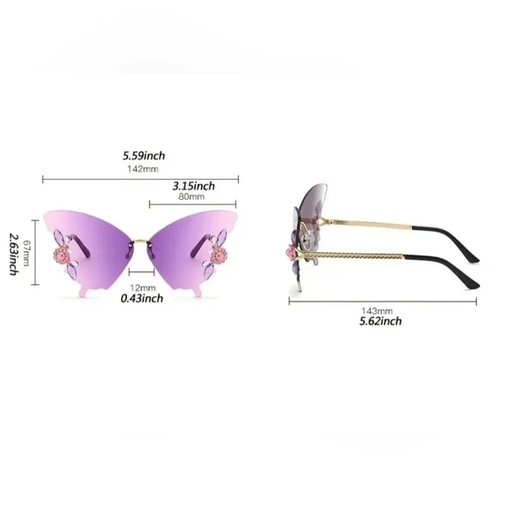 New Butterfly wing yellow sunglasses rhinestone fashion rimless